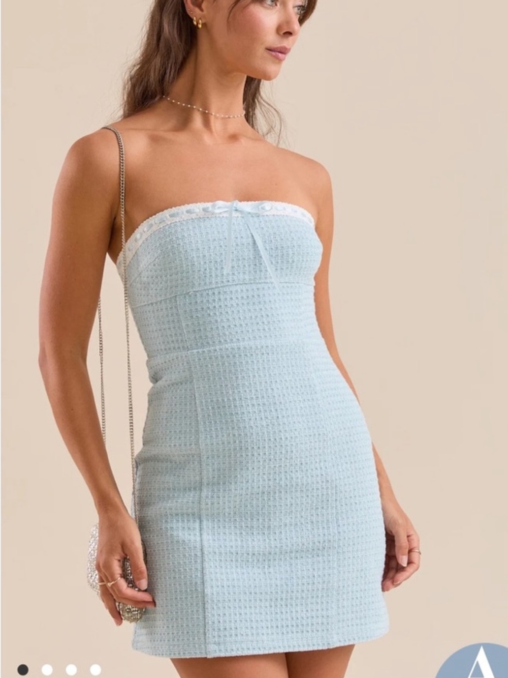 Altar'd State Strapless Light Blue Tweed Mini Dress - size xs - NWOT
